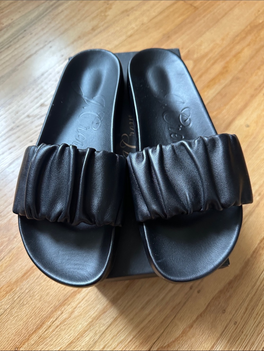 J. Crew Black Ruched Slide Sandals 7.5 NIB